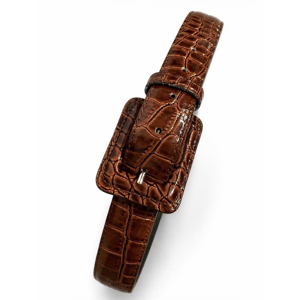 Genuine Leather Crocodile Print (Imitation) Leather Elegant Belt Brown S Italy